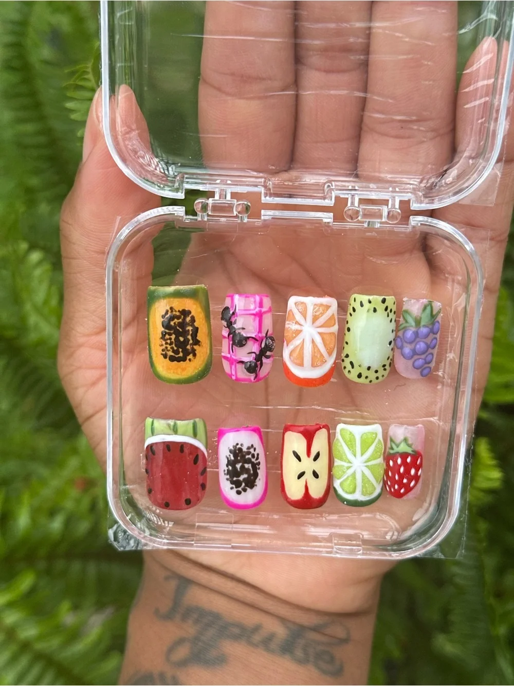 Clear Fruit-Themed Press-On Nail Set - Multi-Color